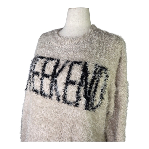 Andrée by Unit WEEKEND Fuzzy Sweater Beige Black Plus Size 1X Cozy Pullover - Picture 2 of 7